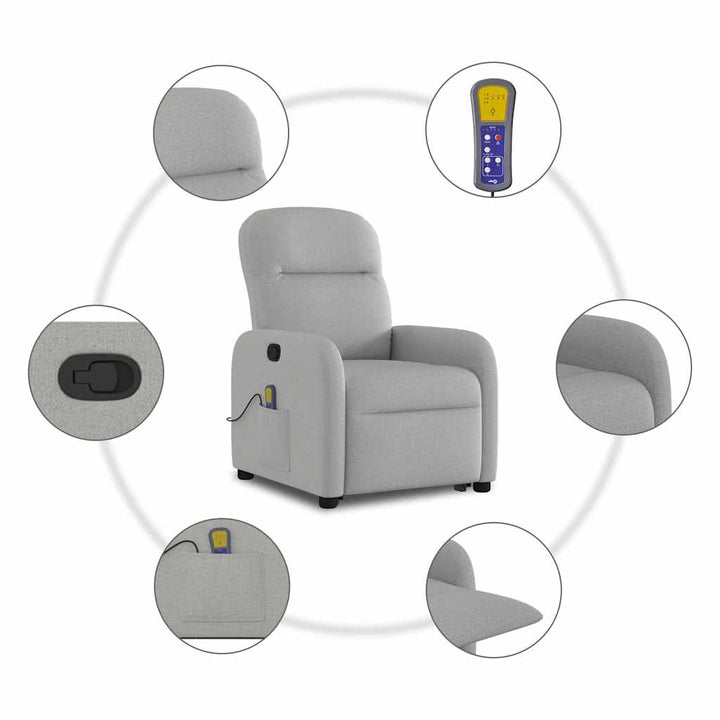 massagestol med løftefunktion stof skygrå