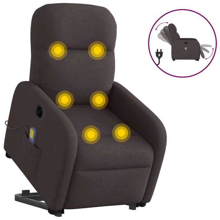 elektrisk massagestol med løftefunktion stof mørkebrun