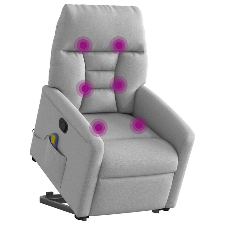 massagestol med løftefunktion stof skygrå