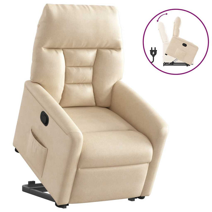 massagestol med løftefunktion mikrofiberstof beige