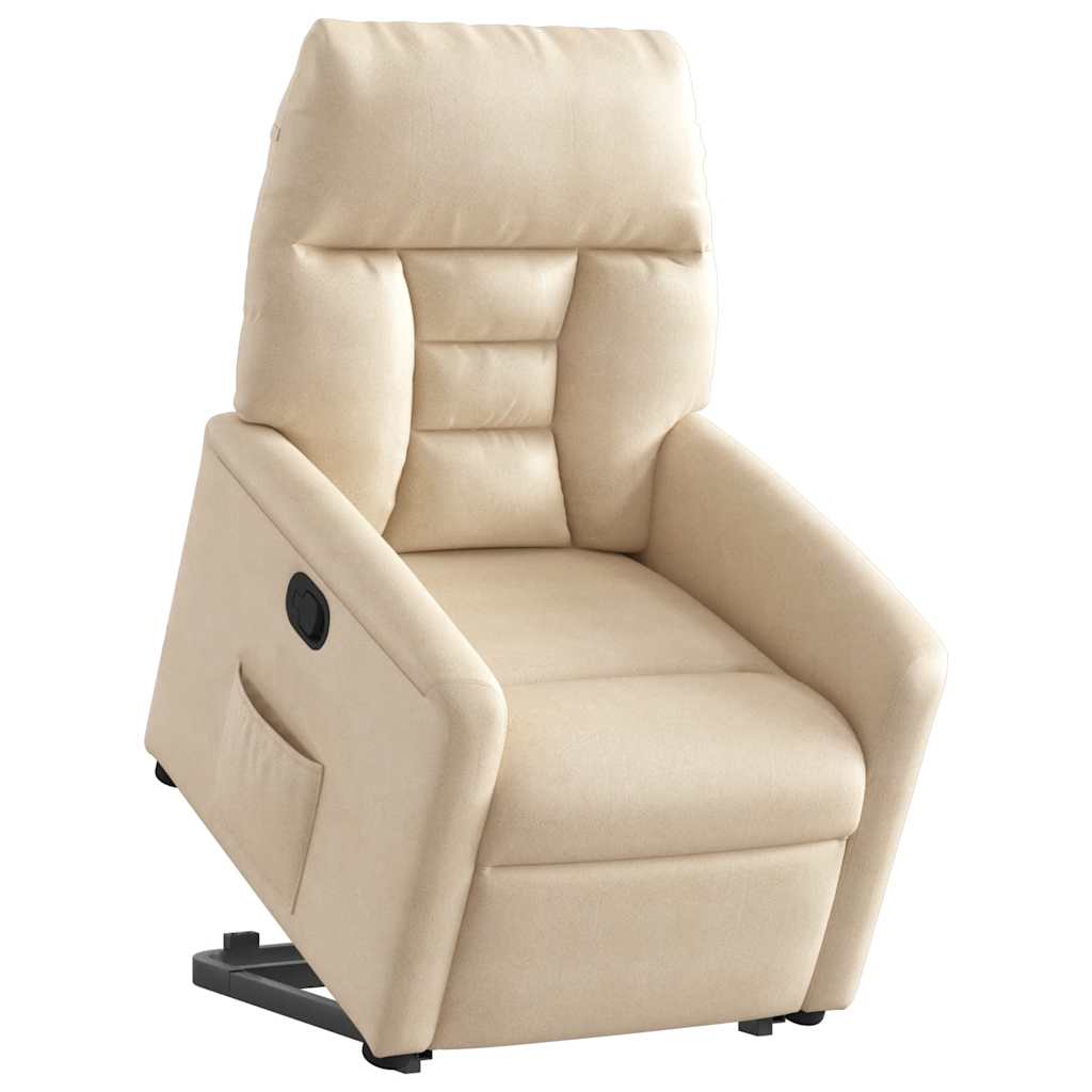 massagestol med løftefunktion mikrofiberstof beige