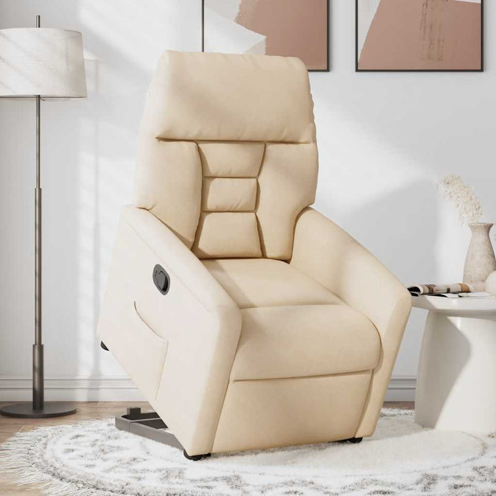 massagestol med løftefunktion mikrofiberstof beige