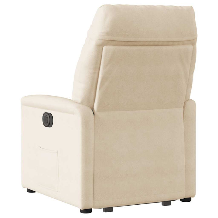 massagestol med løftefunktion mikrofiberstof beige