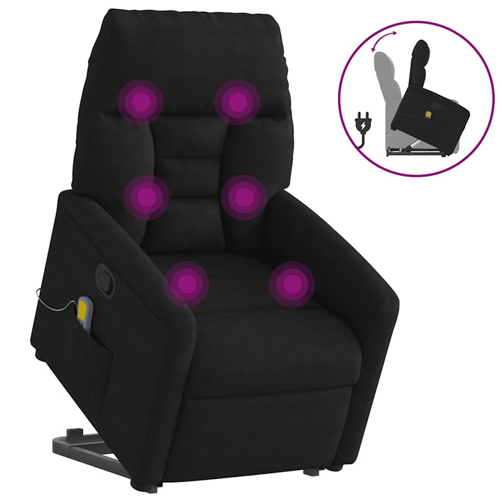 massagestol med løftefunktion mikrofiberstof sort