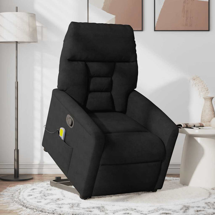 massagestol med løftefunktion mikrofiberstof sort