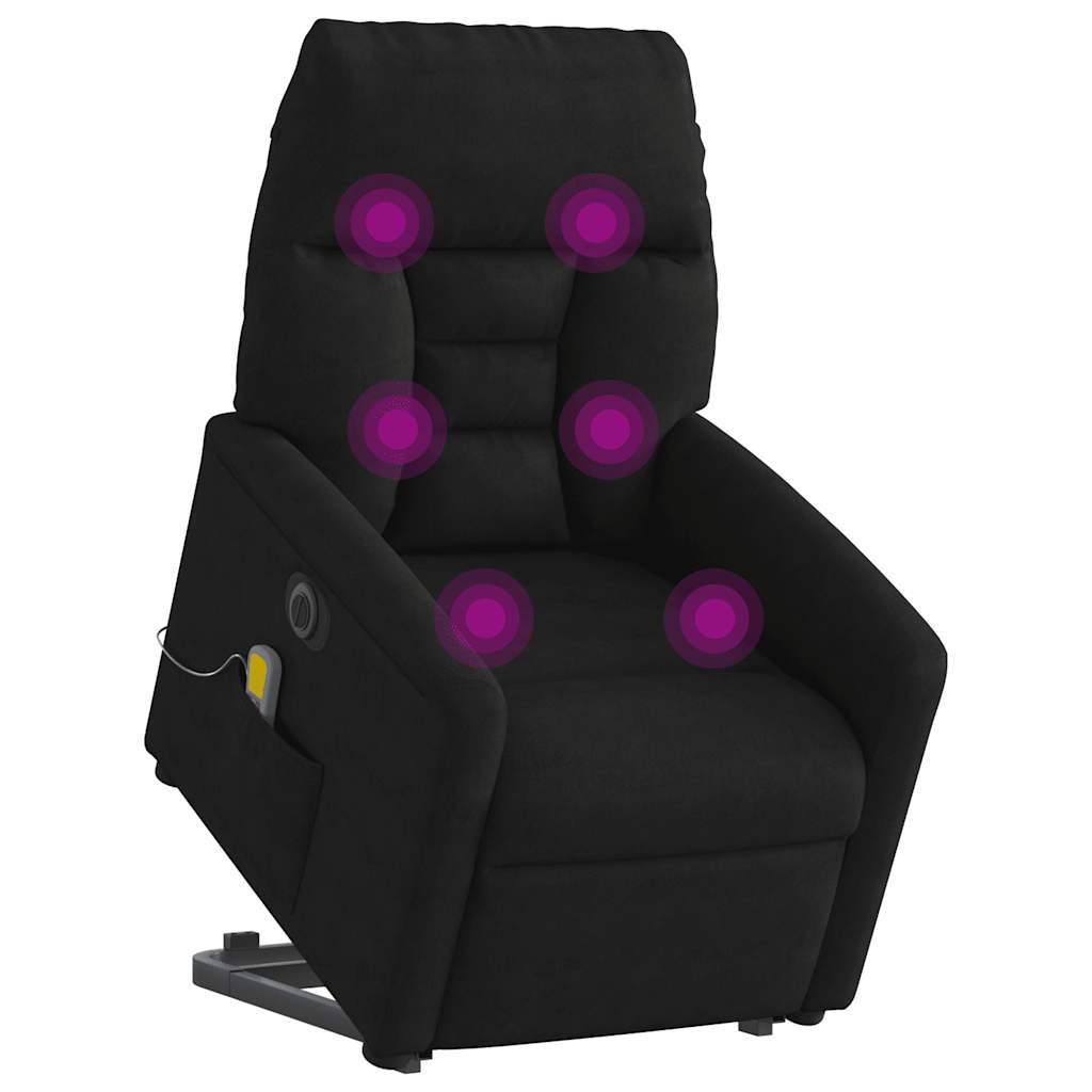 massagestol med løftefunktion mikrofiberstof sort
