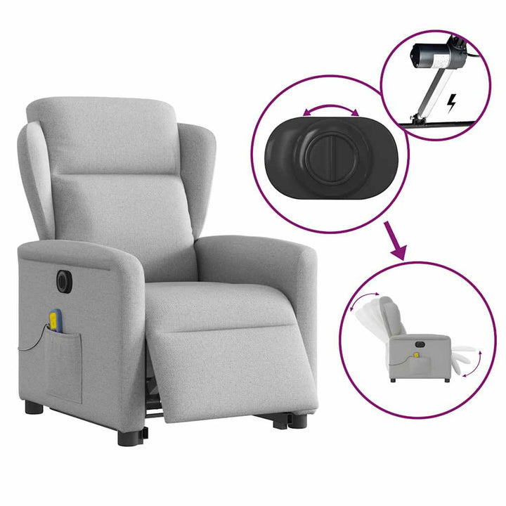elektrisk massagestol med løftefunktion stof skygrå