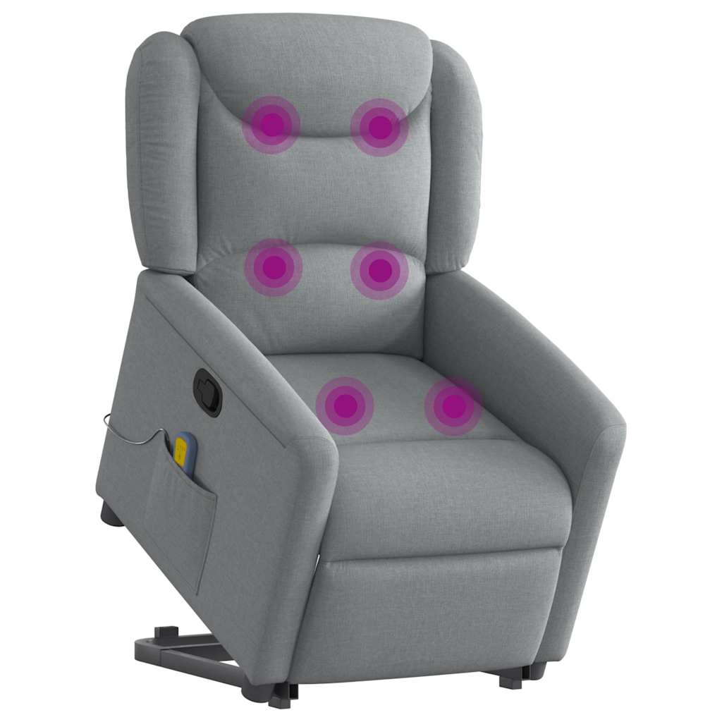 massagestol med løftefunktion stof lysegrå