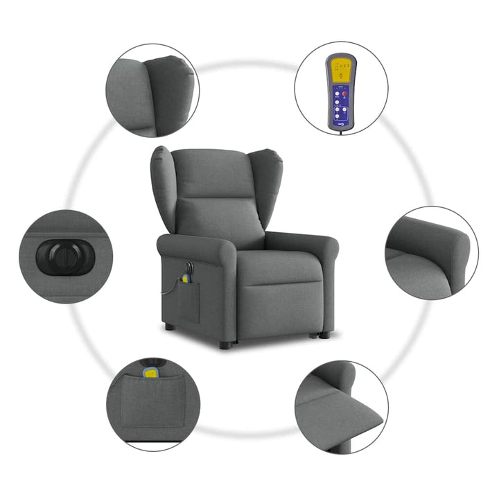 elektrisk massagestol med løftefunktion stof mørkegrå
