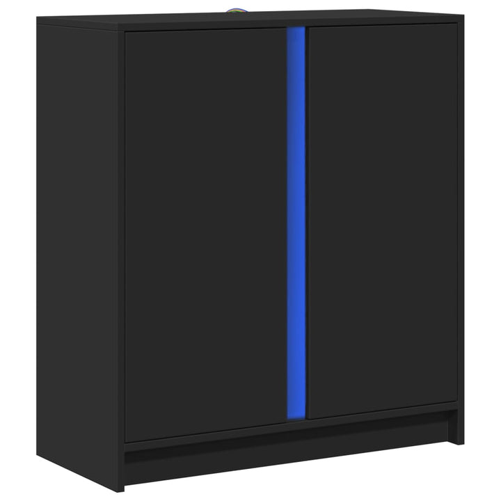 skænk med LED-lys 77x34x85 cm konstrueret træ sort