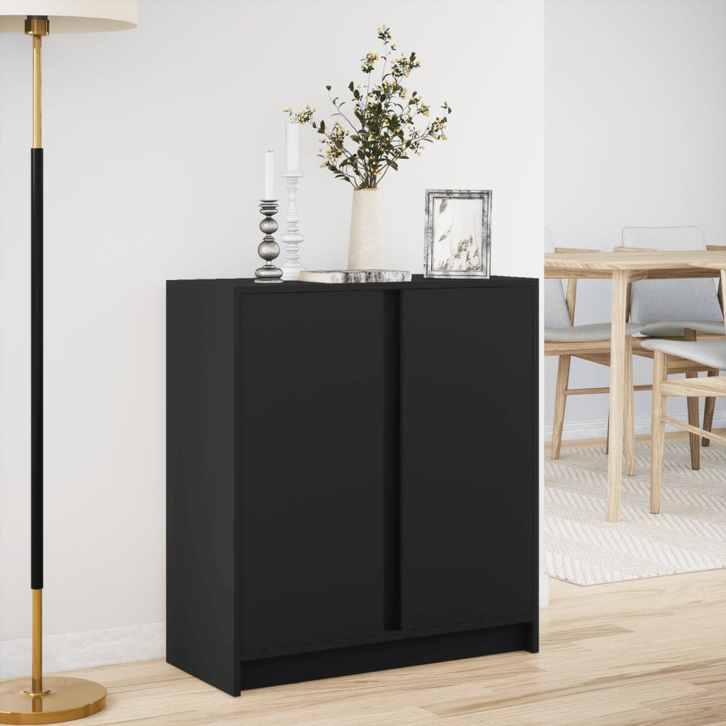 skænk med LED-lys 77x34x85 cm konstrueret træ sort