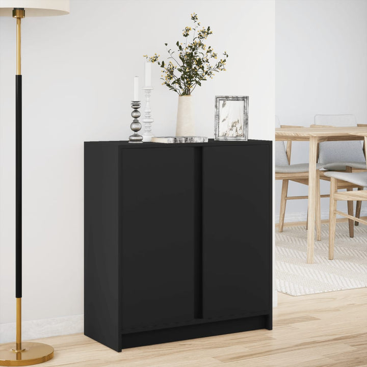 skænk med LED-lys 77x34x85 cm konstrueret træ sort