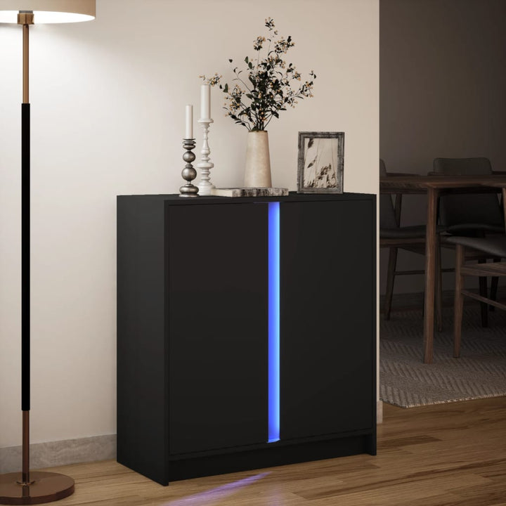 skænk med LED-lys 77x34x85 cm konstrueret træ sort