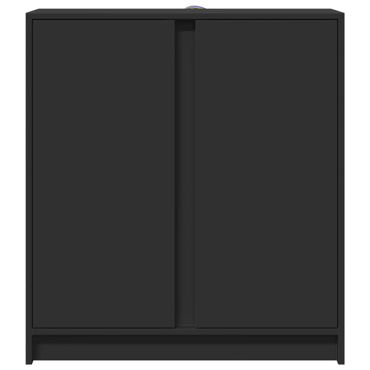 skænk med LED-lys 77x34x85 cm konstrueret træ sort