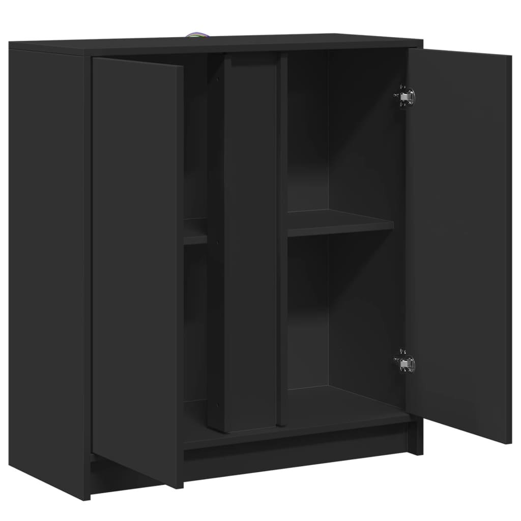 skænk med LED-lys 77x34x85 cm konstrueret træ sort