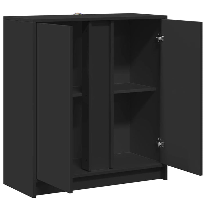 skænk med LED-lys 77x34x85 cm konstrueret træ sort
