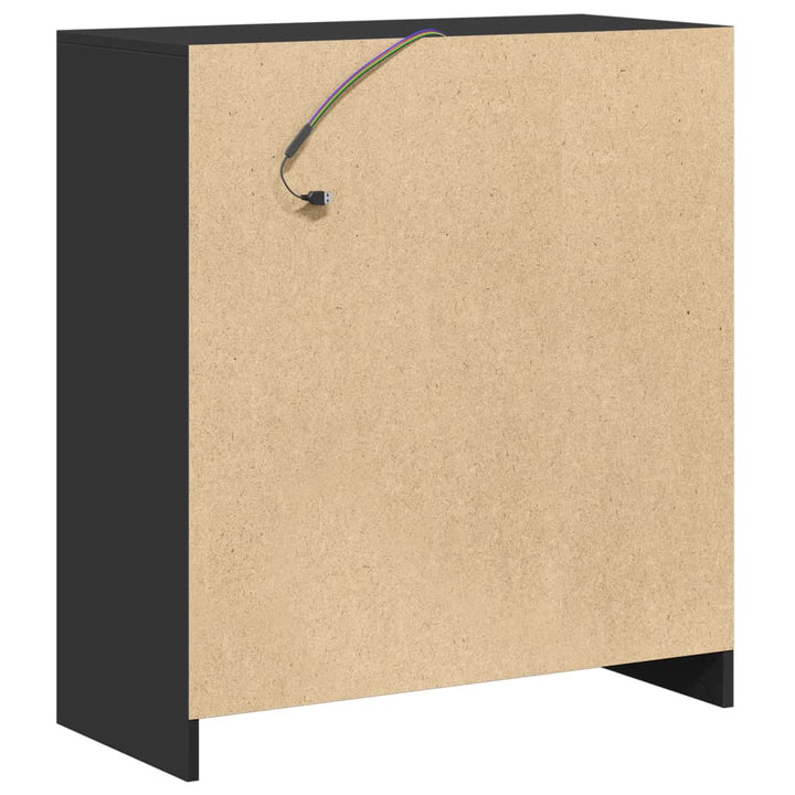 skænk med LED-lys 77x34x85 cm konstrueret træ sort