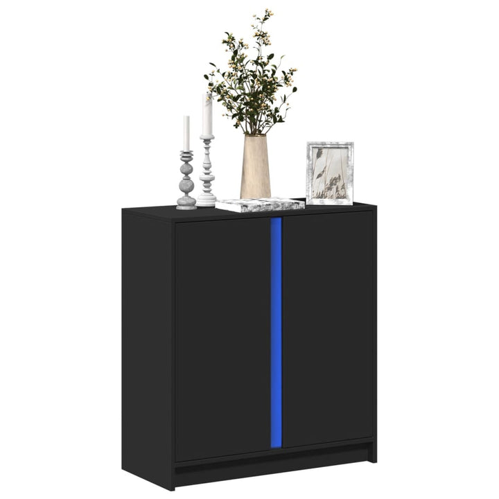 skænk med LED-lys 77x34x85 cm konstrueret træ sort