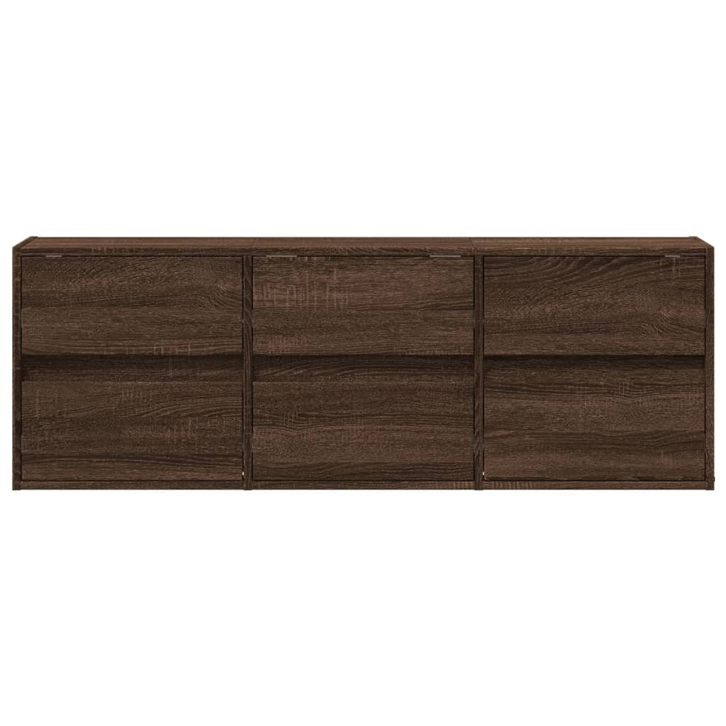 væghængt tv-bord med LED-lys 130x31x45 cm brun egetræsfarve