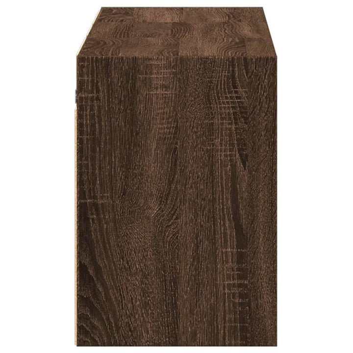 væghængt tv-bord med LED-lys 130x31x45 cm brun egetræsfarve