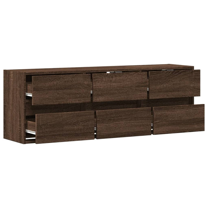 væghængt tv-bord med LED-lys 130x31x45 cm brun egetræsfarve