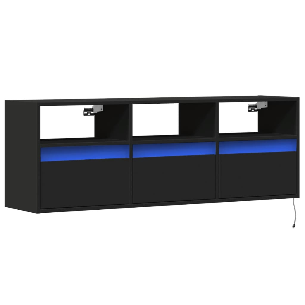 væghængt tv-bord med LED-lys 130x31x45 cm sort