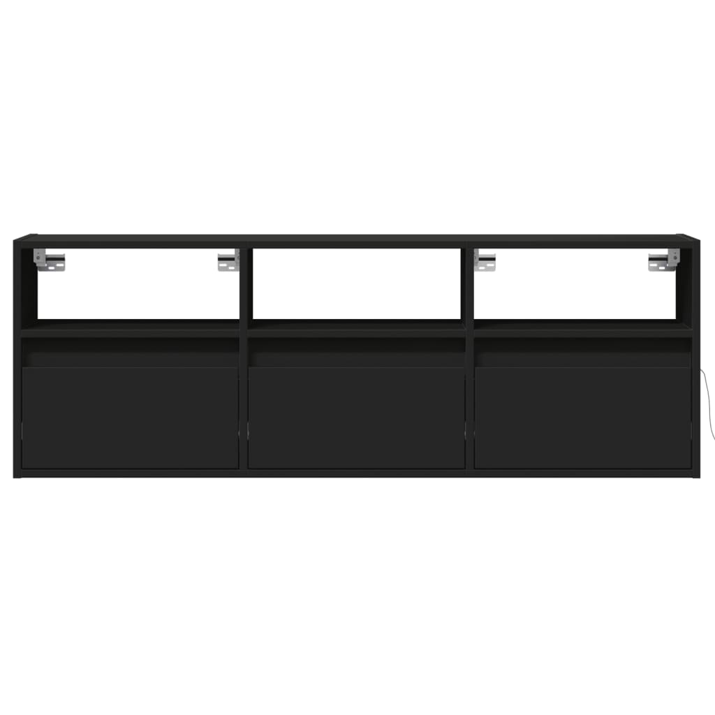 væghængt tv-bord med LED-lys 130x31x45 cm sort