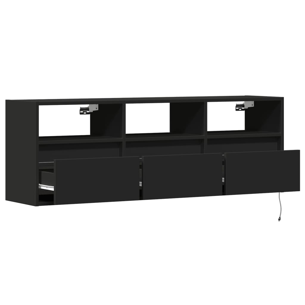 væghængt tv-bord med LED-lys 130x31x45 cm sort