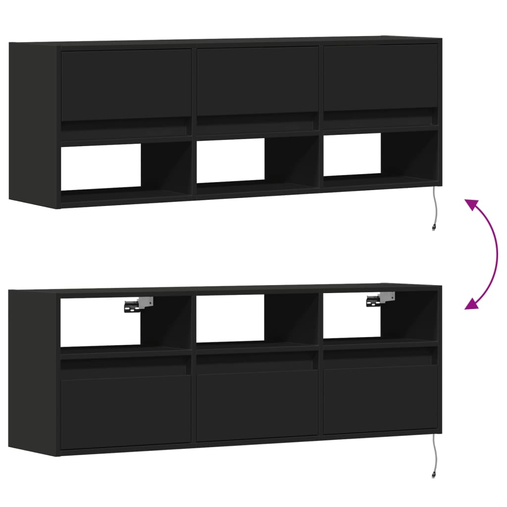væghængt tv-bord med LED-lys 130x31x45 cm sort