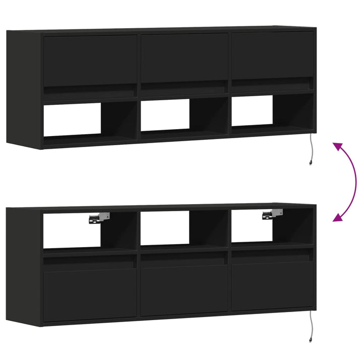 væghængt tv-bord med LED-lys 130x31x45 cm sort