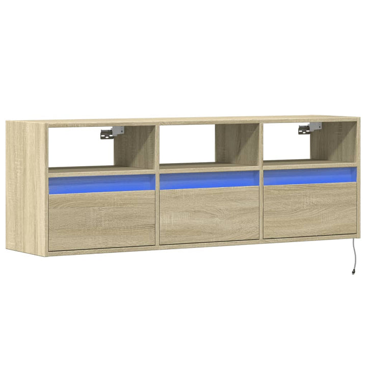 væghængt tv-bord med LED-lys 130x31x45 cm sonoma-eg