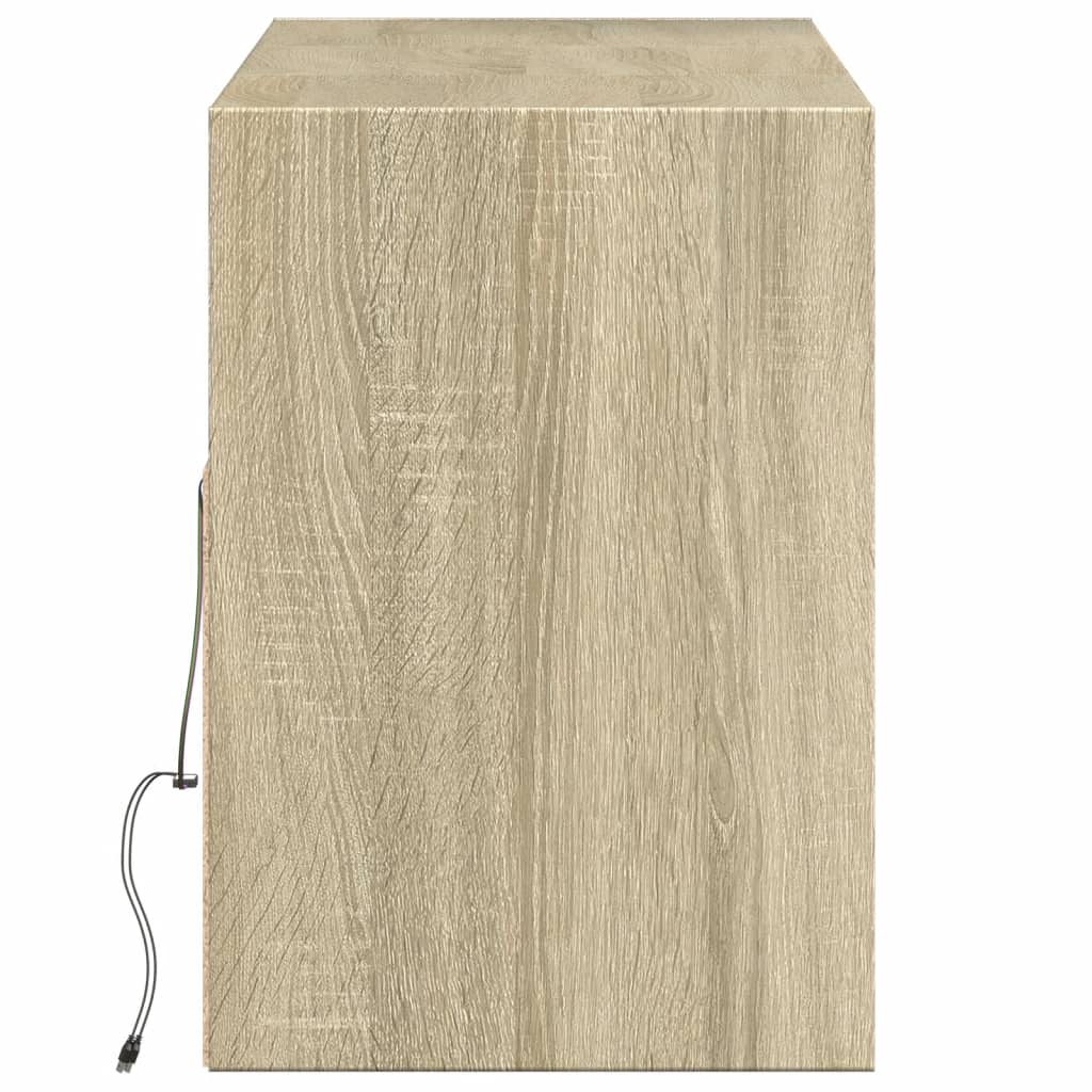væghængt tv-bord med LED-lys 130x31x45 cm sonoma-eg