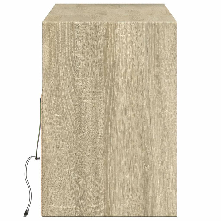 væghængt tv-bord med LED-lys 130x31x45 cm sonoma-eg