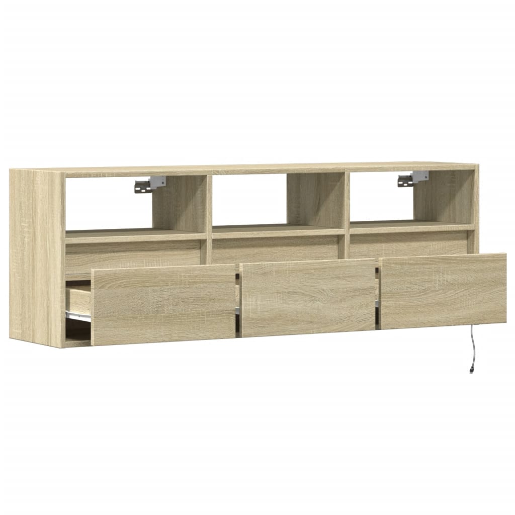 væghængt tv-bord med LED-lys 130x31x45 cm sonoma-eg