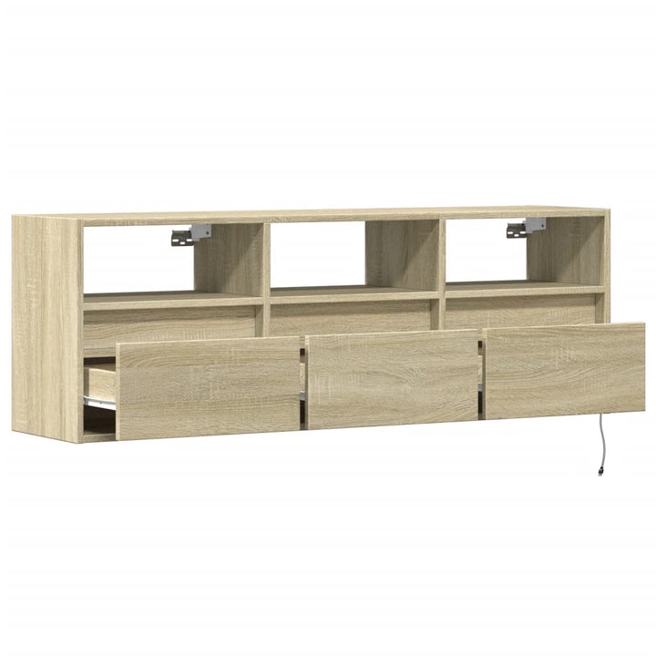 væghængt tv-bord med LED-lys 130x31x45 cm sonoma-eg