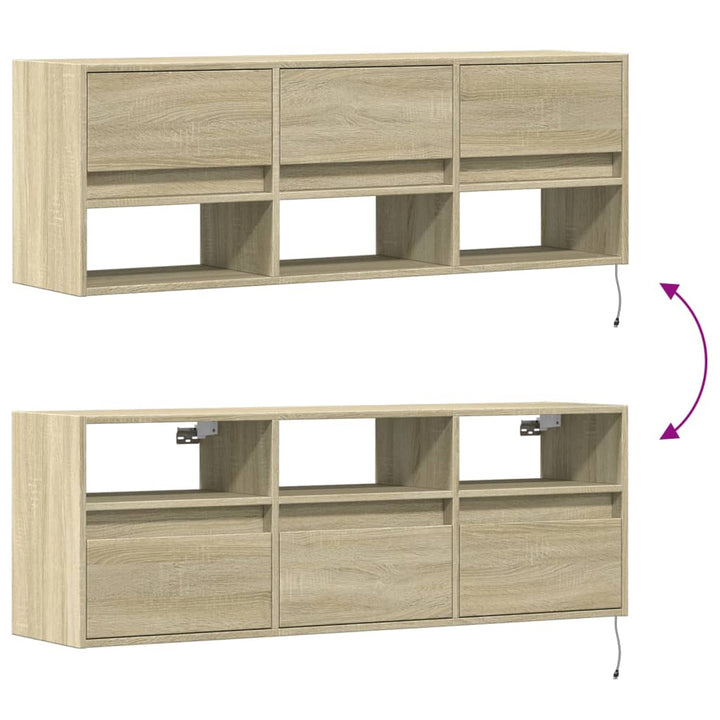 væghængt tv-bord med LED-lys 130x31x45 cm sonoma-eg