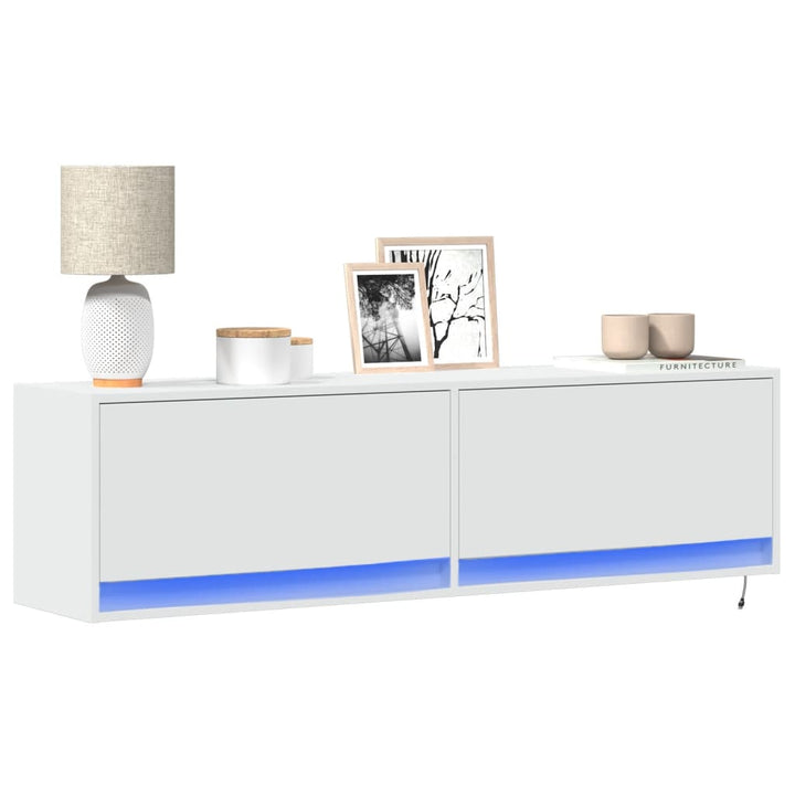 væghængt tv-bord med LED-lys 140x31x38 cm hvid