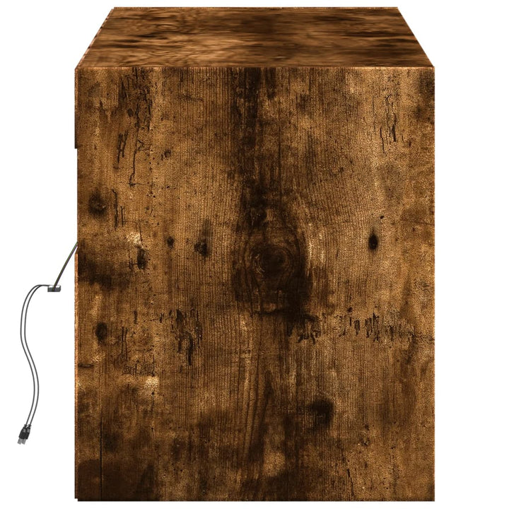 væghængt tv-bord med LED-lys 140x31x38 cm røget egetræsfarve