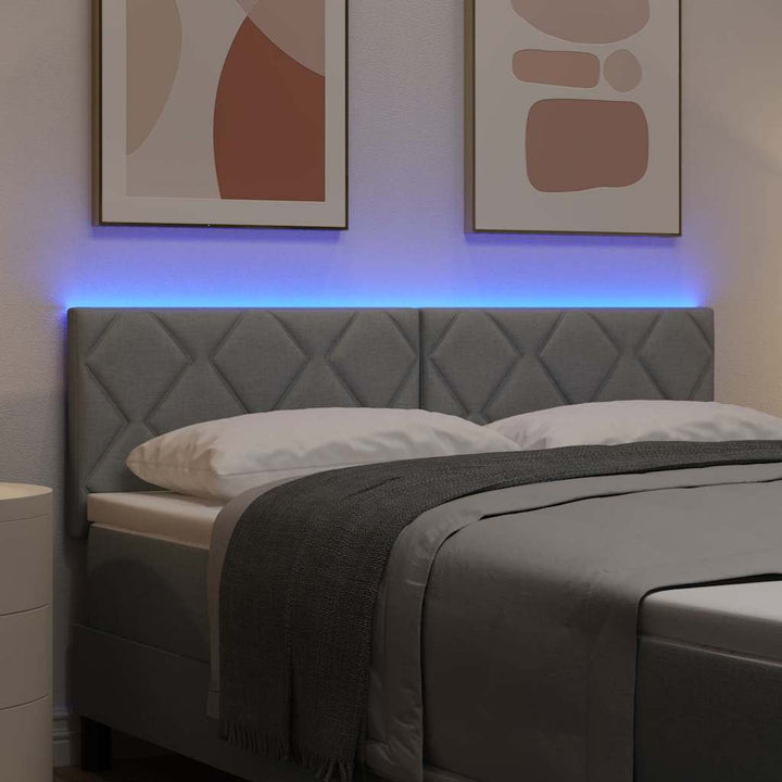 Hovedgærde med LED -strimmellys Lysegrå 144 cm Stof