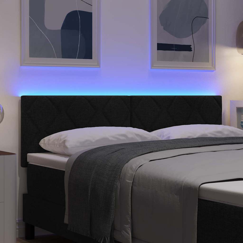 Hovedgærde med LED -strimmellys med hovedgærde Sort 144 cm Stof