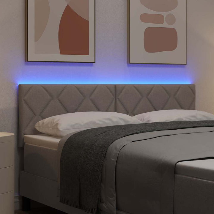 Hovedgærde med LED -strimmellys Gråbrun 144 cm Stof