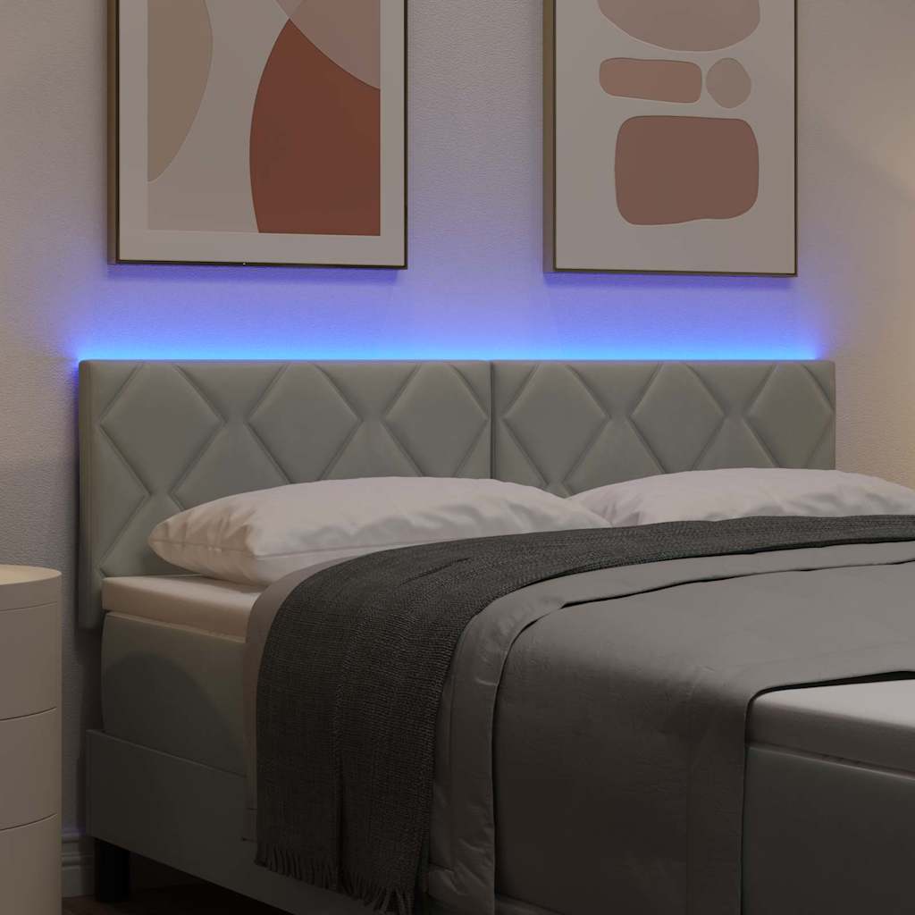 LED-sengegavl med LED -strimmellys Lysegrå 144 cm Fløjl
