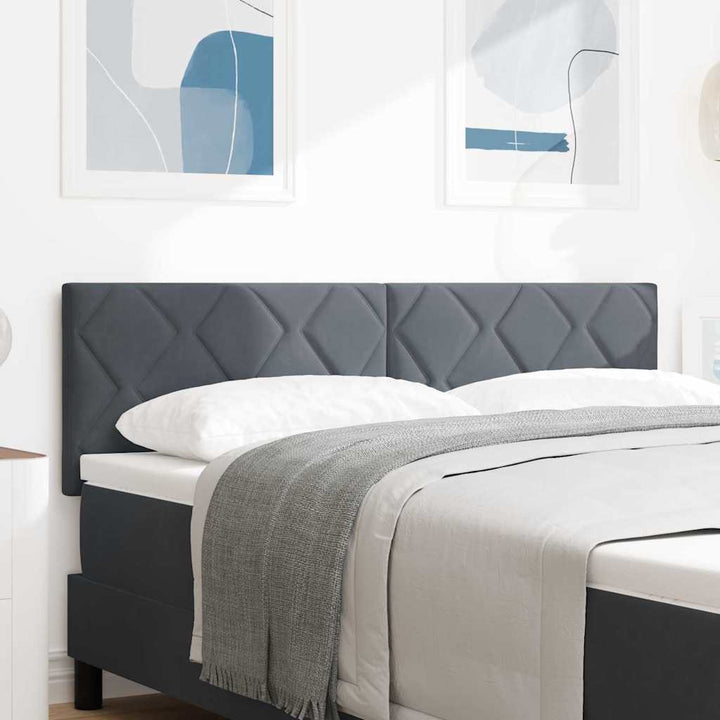 LED-sengegavl med LED -strimmellys Mørkegrå 144 cm Fløjl