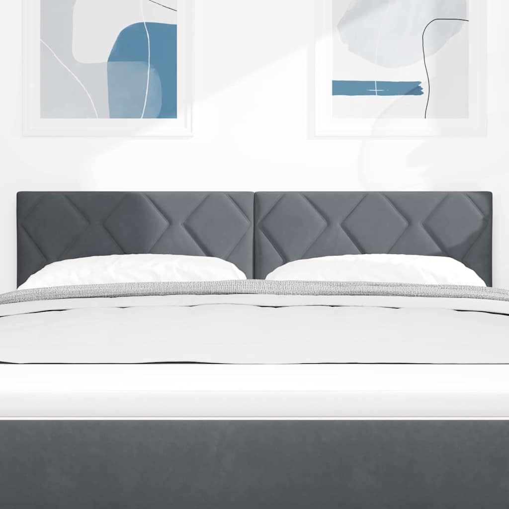 LED-sengegavl med LED -strimmellys Mørkegrå 144 cm Fløjl