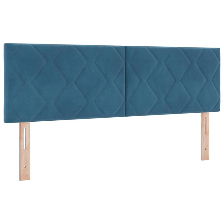 LED-sengegavl med LED -strimmellys Mørkeblå 144 cm Fløjl