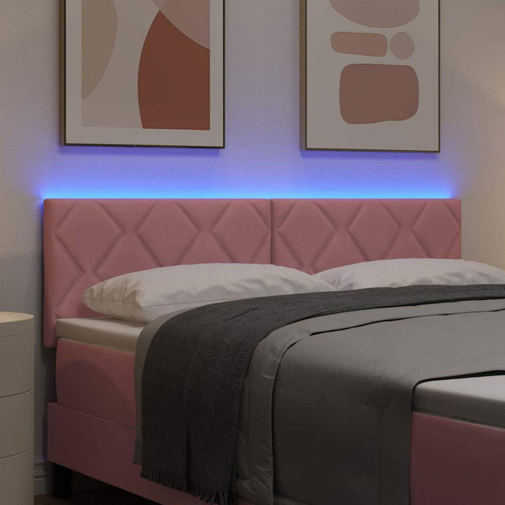 LED-sengegavl med LED -strimmellys Lyserød 160 cm Fløjl