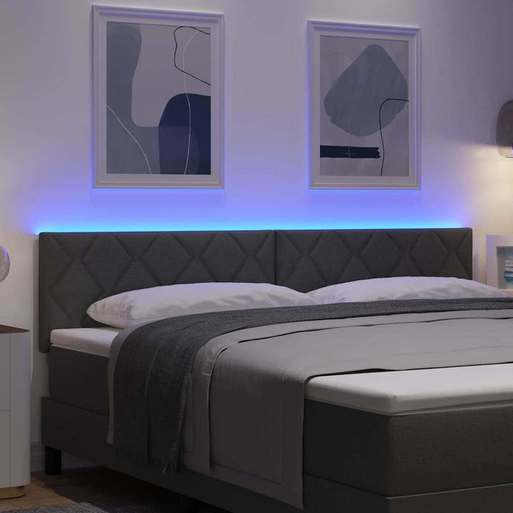 Hovedgærde med LED -strimmellys med hovedgærde Grå 180 cm Stof
