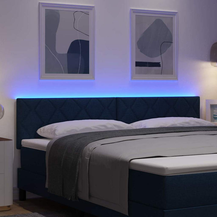Hovedgærde med LED -strimmellys med hovedgærde Blå 180 cm Stof