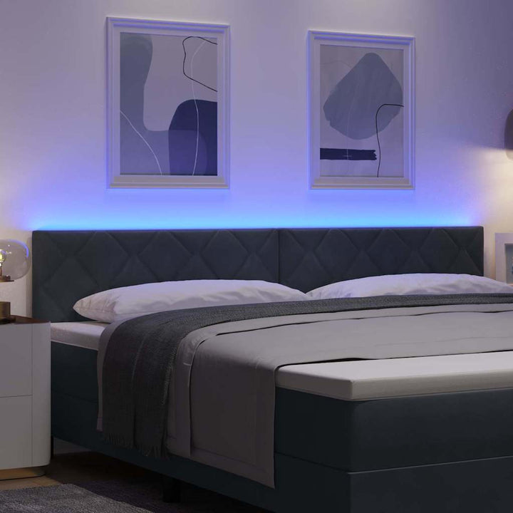 LED-sengegavl med LED -strimmellys Mørkegrå 200 cm Fløjl