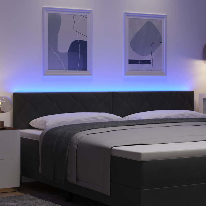 LED-sengegavl med LED -strimmellys Geometrisk Sort 200 cm Fløjl